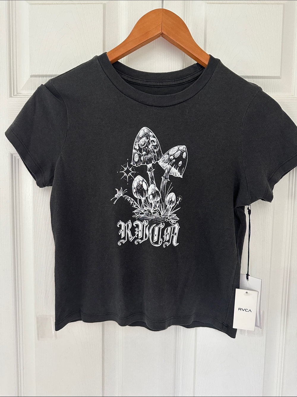 RVCA Black Tee with White Mushroom Graphic